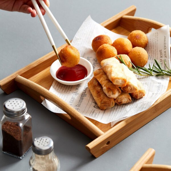 Rectangular Bamboo Tray Dim Sum Snack Bread Wooden Tray Tea Tray - Image 7