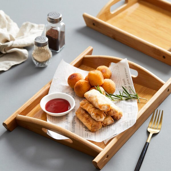 Rectangular Bamboo Tray Dim Sum Snack Bread Wooden Tray Tea Tray - Image 5