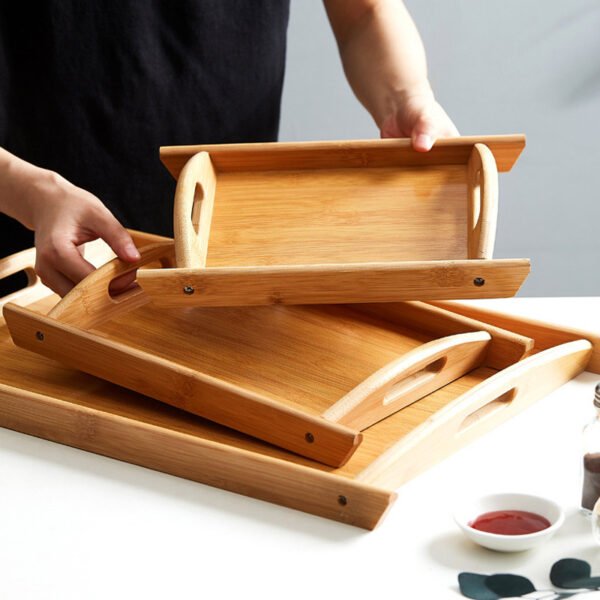 Rectangular Bamboo Tray Dim Sum Snack Bread Wooden Tray Tea Tray - Image 4