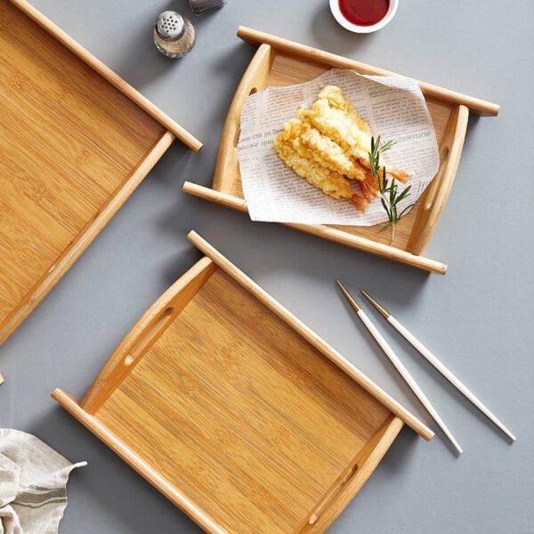 Rectangular Bamboo Tray Dim Sum Snack Bread Wooden Tray Tea Tray - Image 2