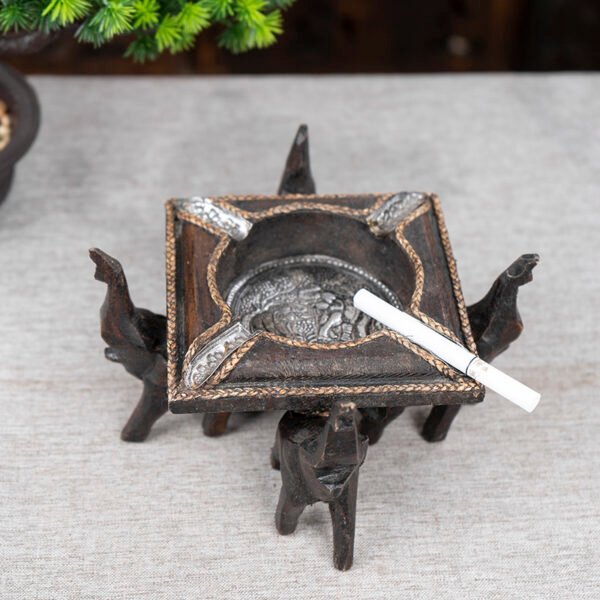 Thai Solid Wood Ashtray Covered Wood Carving Decoration Crafts - Image 3
