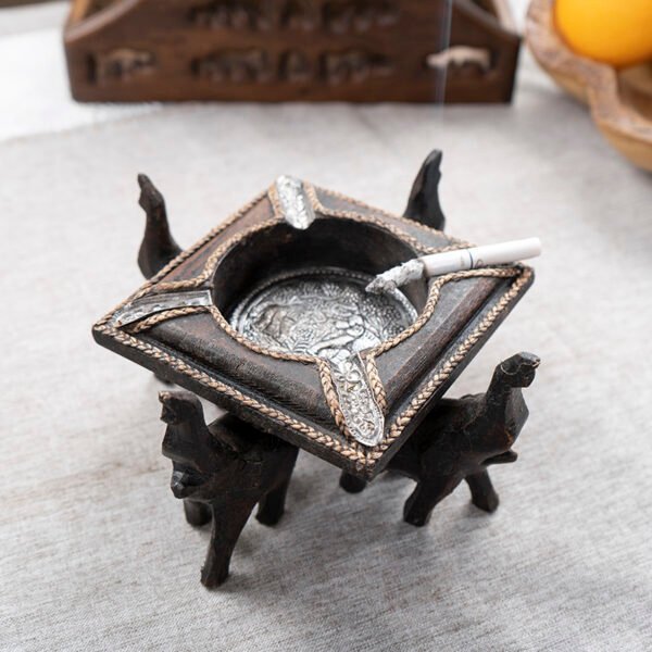Thai Solid Wood Ashtray Covered Wood Carving Decoration Crafts - Image 6