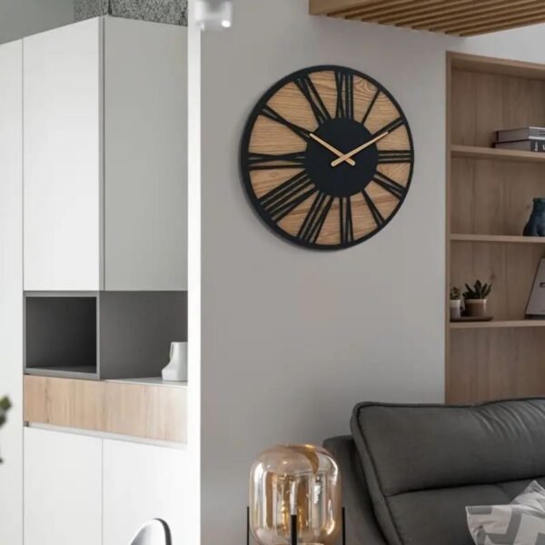 Creative Retro Wood Mute Iron Wood Wall Clock - Image 4