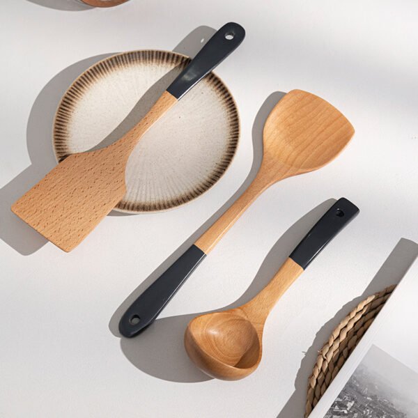 Household Non-stick Wooden Spatula Rice Spoon Wooden Soup Spoon Cookware Set - Image 8