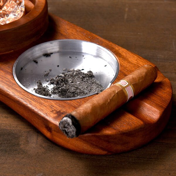2 In 1 Wooden Ashtray Rustic Wood Whiskey Glass Cup Tray And Cigar Holder Rest Ashtray Home Office Decoration Ornaments - Image 3