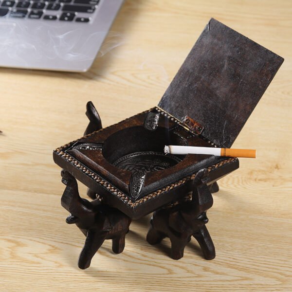 Thai Solid Wood Ashtray Covered Wood Carving Decoration Crafts - Image 2