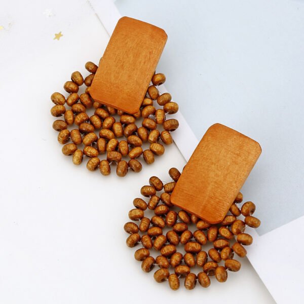 Rattan Geometric Wood Wood Earrings - Image 4