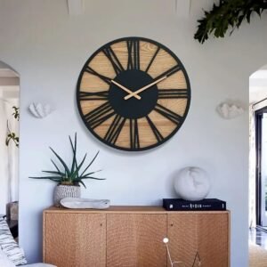 Creative Retro Wood Mute Iron Wood Wall Clock