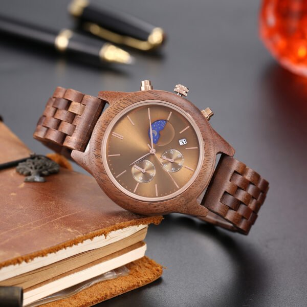 Quartz Mens Full Wood Strap Functional Wood Watch - Image 4