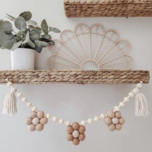 Felt Daisy Wooden Bead Tassel Decal Children's Birthday Scene Setting Props Home Wall Decoration