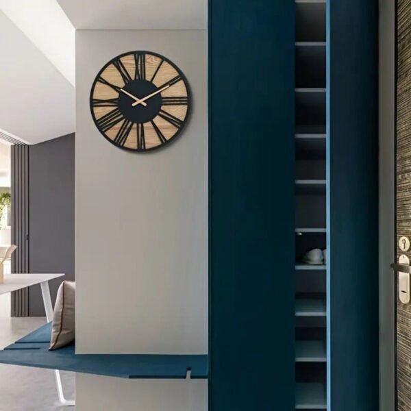 Creative Retro Wood Mute Iron Wood Wall Clock - Image 3