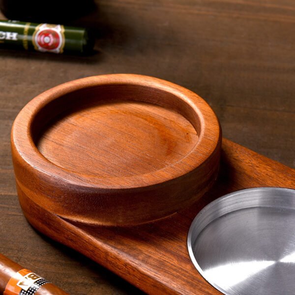 2 In 1 Wooden Ashtray Rustic Wood Whiskey Glass Cup Tray And Cigar Holder Rest Ashtray Home Office Decoration Ornaments - Image 4