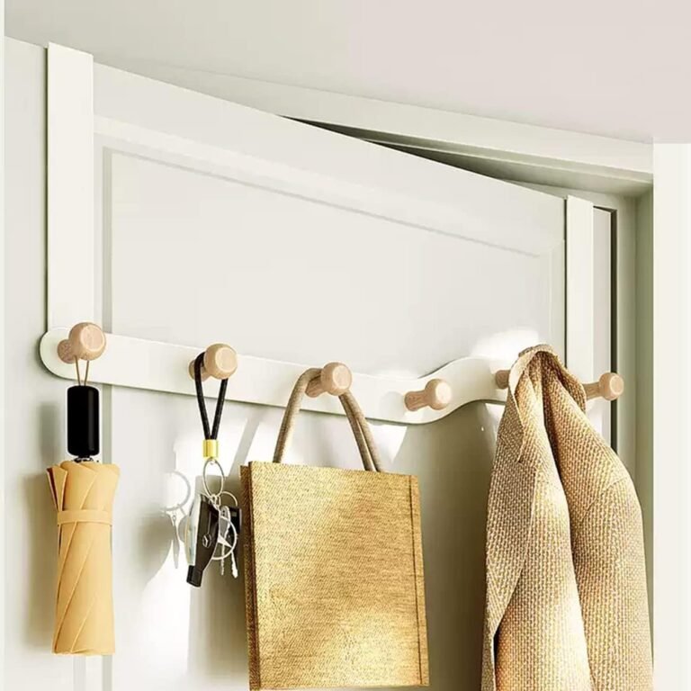 Over The Door Hooks Door Hanger Hook for Garments with 6 Wood Door Hooks，Over Door Coat Hanger Hanging Coats Towel Hanger Coat Rack for Towels, Garments, Again of Lavatory Bed room（Off White）