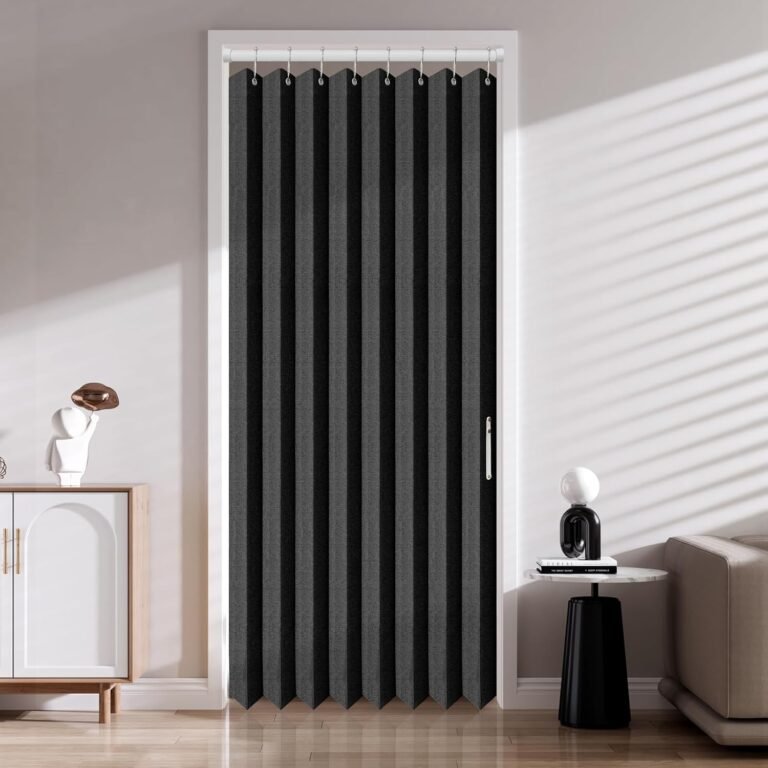 Magnetic Door Curtain Pleated Door Curtain Folding Door Curtains Accordion Door Closet Door Curtain Invisible Relevant Bed room Room Dwelling Room Doorway(Black,42″ W x 78″ L)+Rod