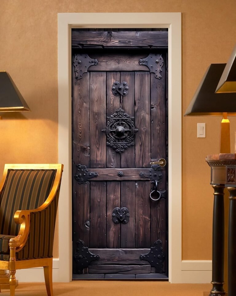 FLFK Door Mural Decal – Door Sticker Peel and Stick, Detachable Self-Adhesive Picket Door Wallpaper for Dwelling Decor, 30.3 “W x 78.7 “L, Set of two Sheets