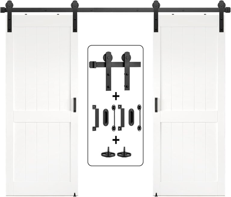9ft Heavy Responsibility Sturdy Sliding Barn Door {Hardware} Package with Door Hook and a couple of Handles,Double Door-Easily and Quietly,Simple to Set up-Match 1 3/8-1 3/4″ Thickness & 27″ Huge Door Panel