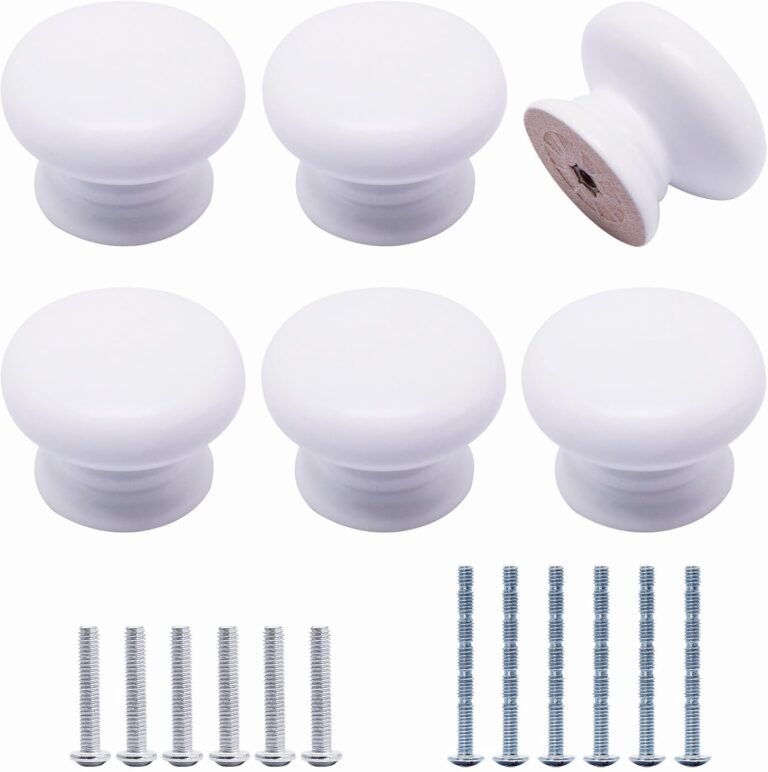 Picket Cupboard Knobs 6 Pack, Wooden Dresser Knobs Kitchen Cupboard Knobs Trendy Spherical Knobs for Furnishings Cabinet Dresser Drawer Closet Door (6, White)