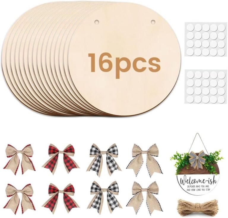 16 Pack Spherical Wooden for Crafts 12 Inch Unfinished Wooden Slices Entrance Door Decor Clean Wood Door Hanger Indicators with Bows Twine Glue Level for DIY Residence Decor