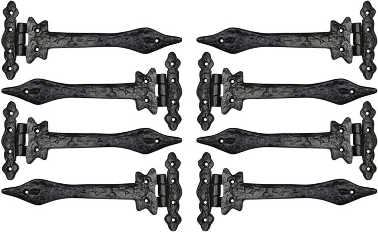 T Hinge Set – 8 Piece Gate Hinges for Picket Fences Heavy Responsibility – Barn Hinges for Doorways – Black Hinges – Hinges for Shed Door – Door Hinges Black Matte – Hinges Outside – Fence Strap Hinge Set