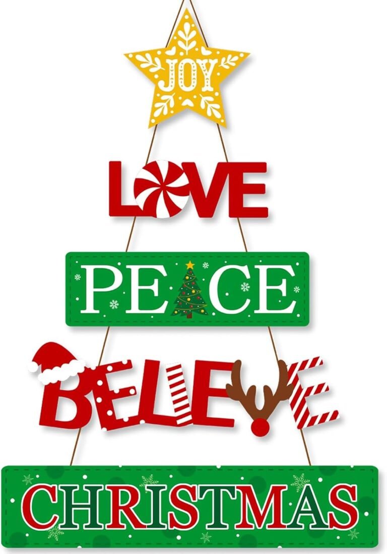 Merry Christmas Decorations Signal for Entrance Door Decor, 18″ Picket JOY Indicators XMAS Tree Hanging Ornament Indoor Out of doors, Love Signal Imagine Signal Peace Signal Christmas Decor