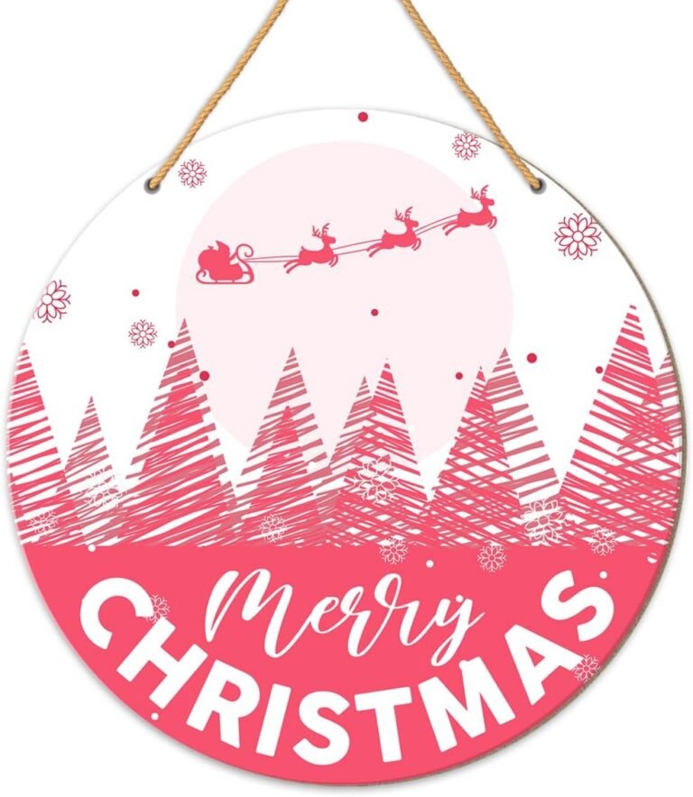 Pink Christmas Decorations Signal for House Porch, Wood Christmas Decor Signal for Entrance Door, Merry Christmas Hanging Signal Indoor, Xmas Decorations for House Bed room Kitchen