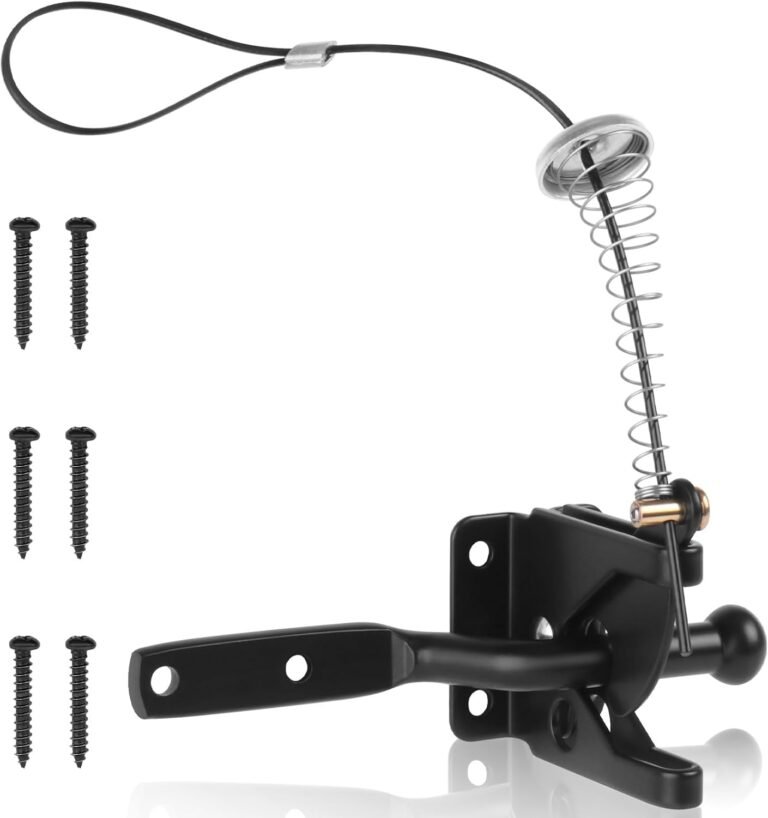 Gate Latch, Self Locking Door Latche with Stainless Metal Spring Cable Pull, Heavy Obligation Gate Latch for Picket Fence, Submit Mount Gate Lock for Out of doors Vinyl/Wooden Fence