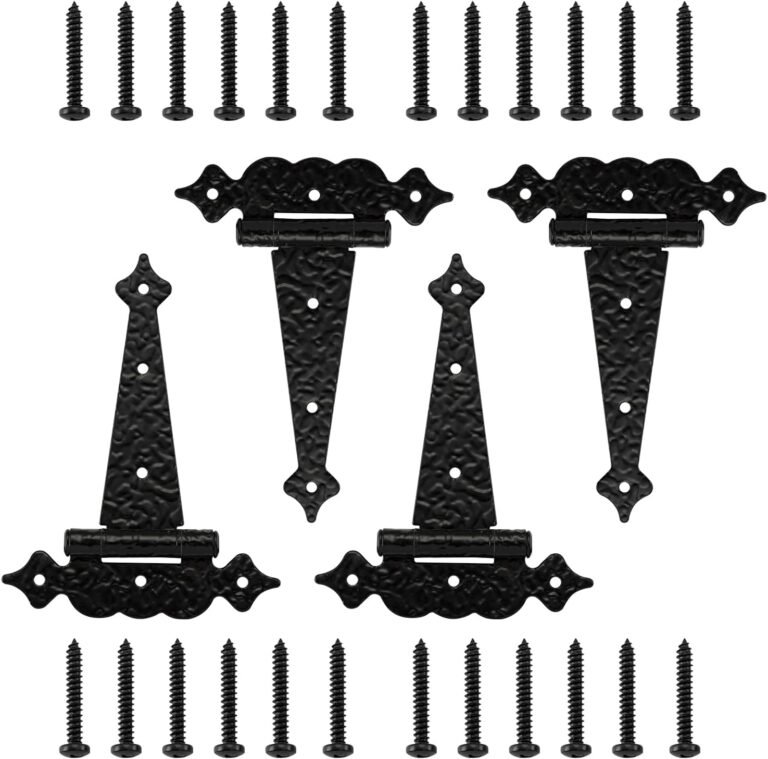WellMade T-Strap Gate Hinges Heavy Obligation,Ornamental Hammered T Hinges, Outside Hinges for Wooden gate,6 Inch Tee Hinges for for Wooden Shed Door {Hardware} Barn Door/Wood Fences (Black,4 Pack)