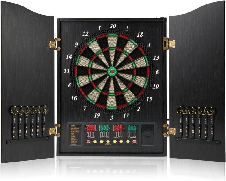Dart Board, Ornamental Dart Board Cupboard Set [12*Soft Tip Darts], Digital Dart Board – Wood Cupboard Doorways with Built-in Scoreboard for Household Recreation Rooms [Black]
