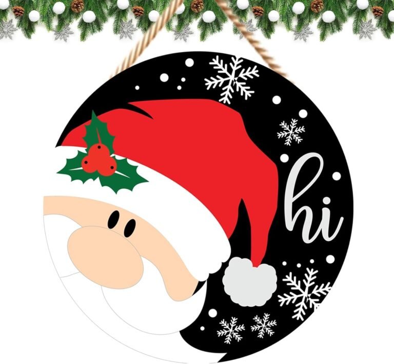 Christmas Wood Door Signal Hanging Santa Wooden Signal for Entrance Door Christmas Santa Hello Wood Hanging Signal Xmas Door Hanger Christmas Decor for House Farmhouse Decorations