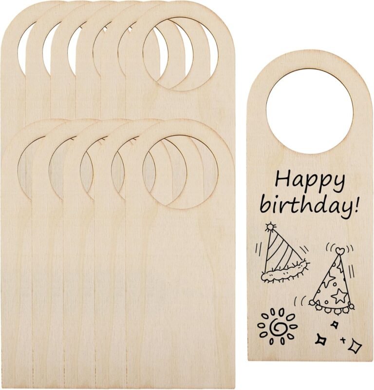 Framendino, 12 Pack Unfinished Wooden Door Signal Clean Picket Hanger Plaque Memo Board Door Knob Signal for DIY Craft Challenge (7.86 x 3.14 Inch)