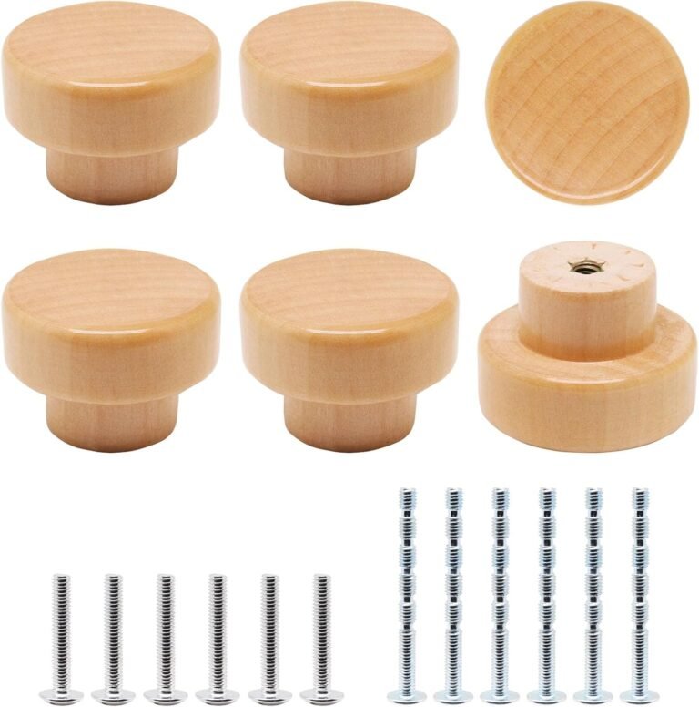 6pcs Picket Cupboard Knobs, Wooden Dresser Knobs Kitchen Cupboard Knobs, Pure Picket Drawer Pulls Flat High Spherical Knobs Picket Knobs for Furnishings Cabinet Closet Door (Ash Wooden Completed)
