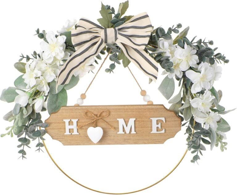 Residence Wreaths for Entrance Door – 13 Inch Hanging Wood Residence Wreath with Bow for Farmhouse Indoor Outside, Rustic Greenery Wreath with Eucalyptus Welcome Signal for Residence Wall Housewarming Decor