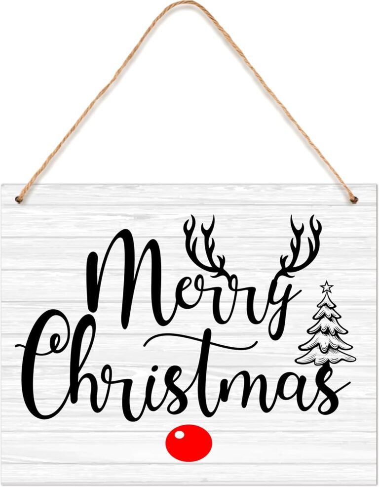 YSTEP Merry Christmas Door Decorations, Christmas Tree Signal Hanging Decor, 8×10 Inches Picket Rustic Xmas Door Hanger with Rope for Entrance Door Wall Home windows Decor-D14