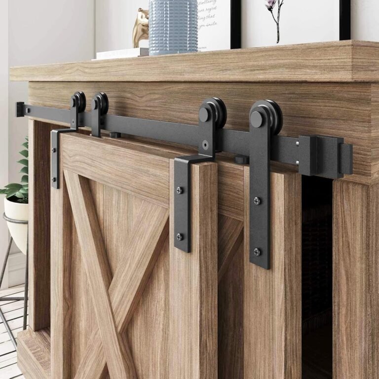 FREDBECK 4.5 FT Mini Cupboard Bypass Barn Door {Hardware} Equipment Single Monitor 54inch Small Sliding Barn Doorways Monitor Equipment for Double Doorways Storage Closet Window TV Stand Wardrobe (No Cupboard)
