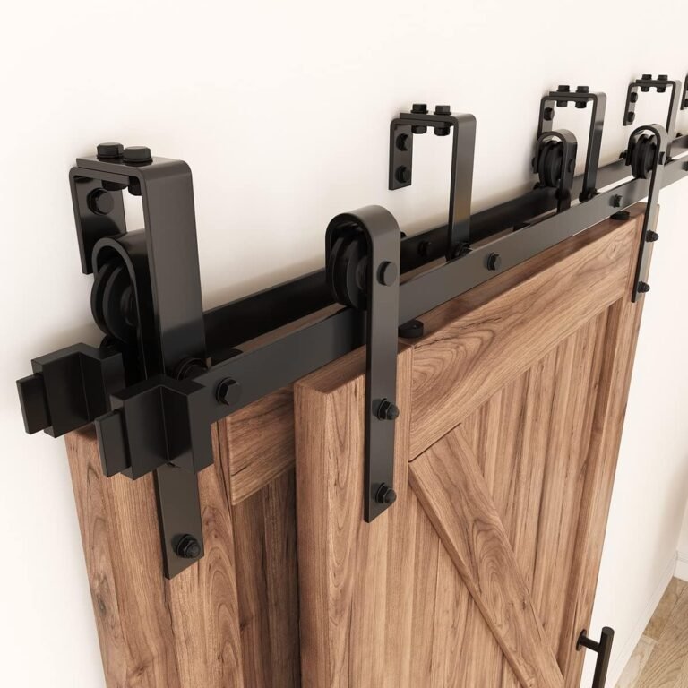 ZEKOO 6 FT Double Monitor Bypass Barn Door {Hardware} Equipment Low Ceiling Wall Mount for Closet Double Wood Doorways (6FT Bypass package)
