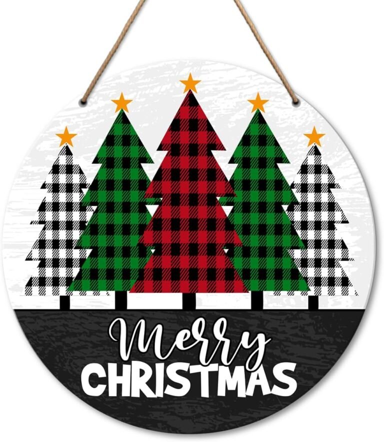 Christmas Decorations Welcome Signal for Entrance Door, Picket Christmas Decor Signal for Residence Porch, Merry Christmas Wall Hanging Ornament, Xmas Holidays Buffalo Plaid Signal Decor Indoor, Tree Signal