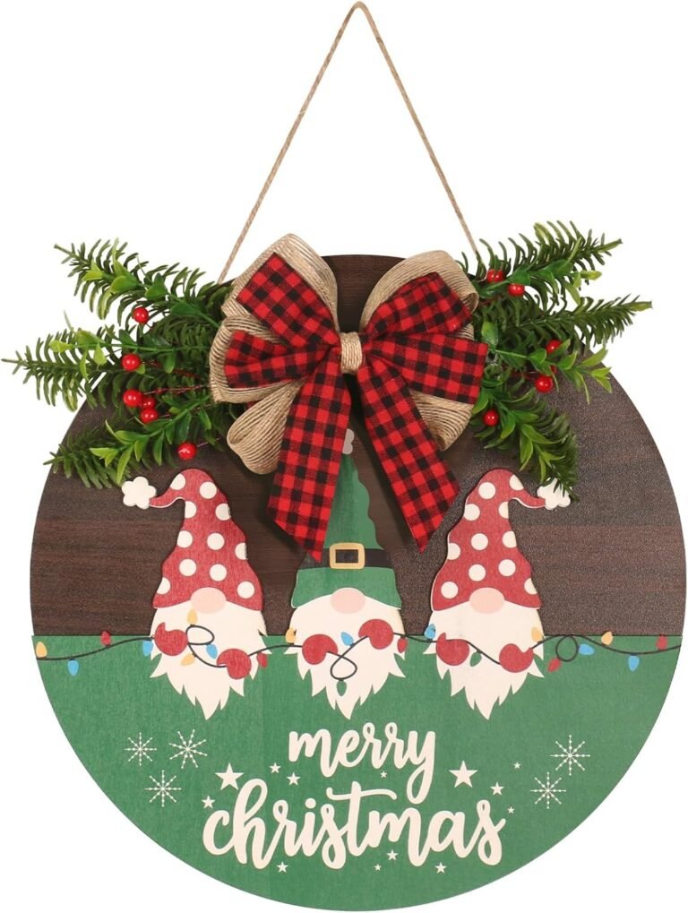 RoseCraft Christmas Wreaths for Entrance Door, Rustic Wood Spherical Merry Christmas Gnome Signal Hanging Decorations, for Residence Wall Porch Vacation Social gathering Xmas Decor.