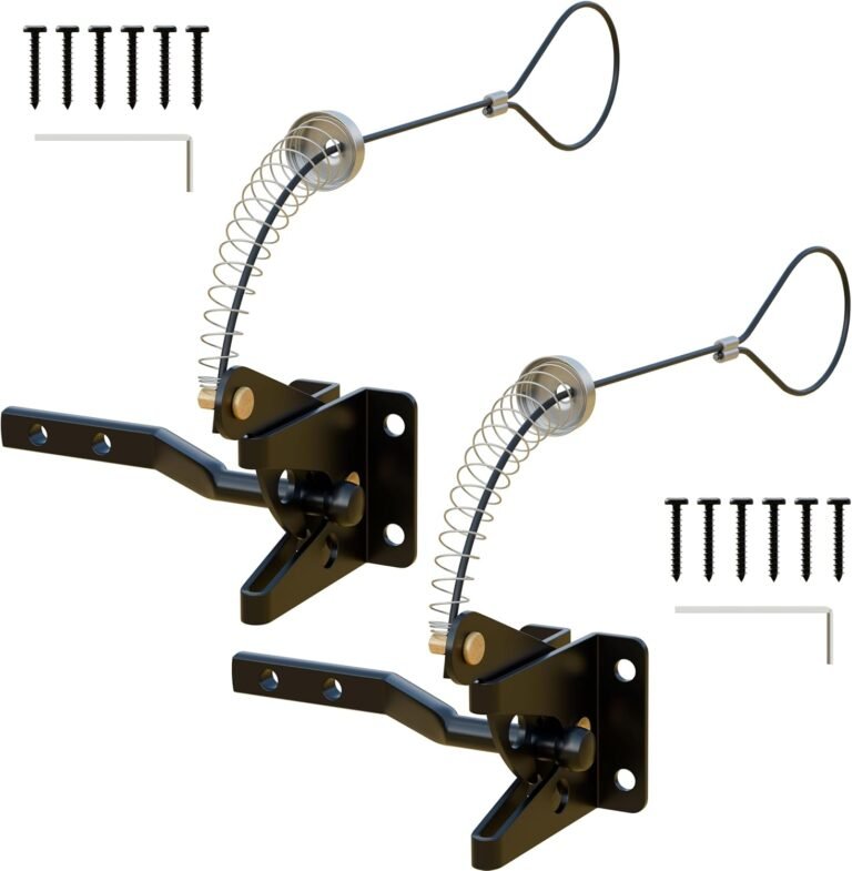 Self Locking Gate Latches with Spring Cable Pull, Put up Mount Automated Gravity Lever Gate Fence Door Lock for Wood Fence/Vinyl Door/Aluminum Gate, 2 Pack