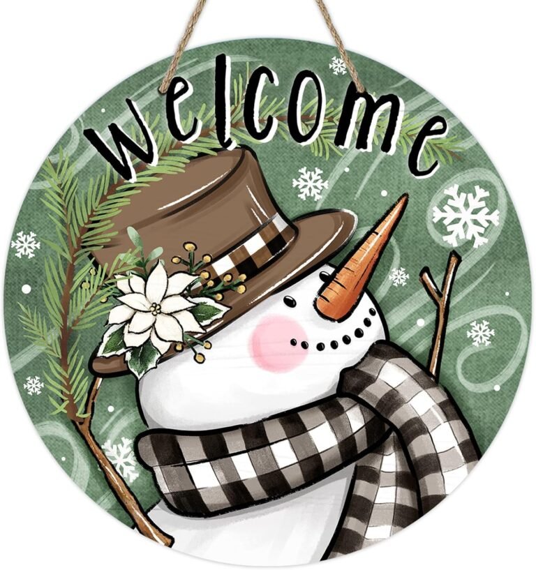 Deroro Welcome Winter Snowman Inexperienced Entrance Door Signal, Buffalo Plaid Pine Department Wooden Door Hanger Outside Outdoors Porch Decor, Christmas Snowflake Seasonal Picket Wreath Indoor Wall Hanging Ornament