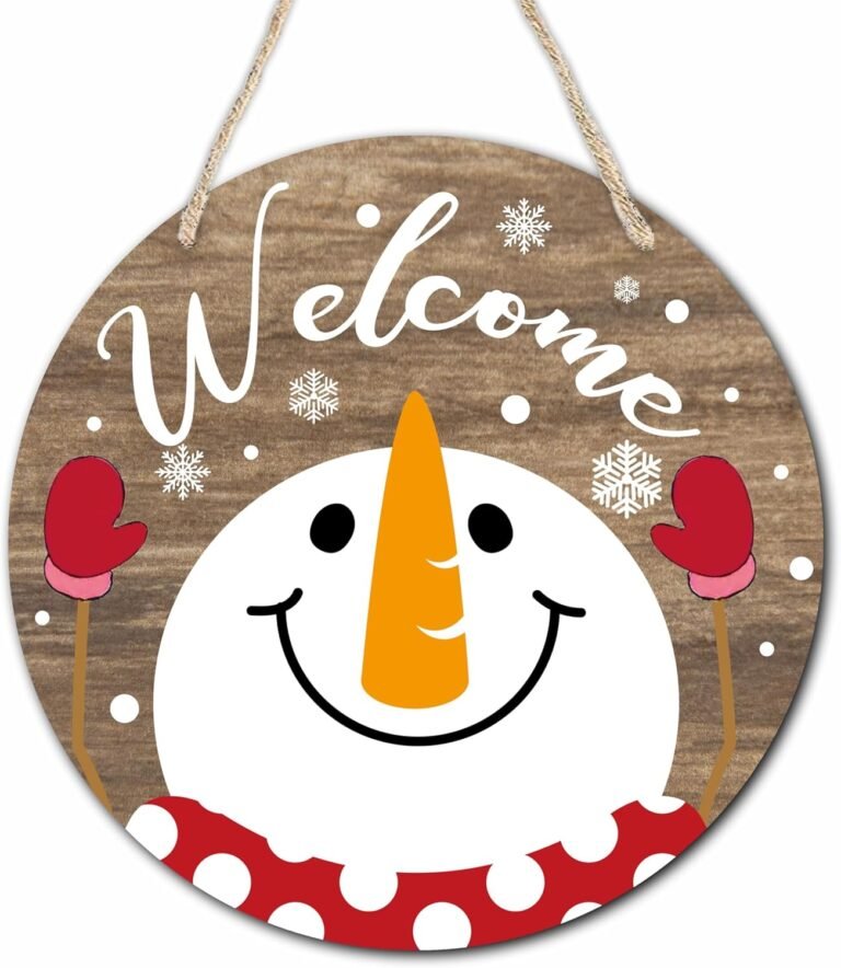 10″ Spherical Wood Hanging Signal, Snowman Ornament Signal，Vacation Welcome Signal, Winter Snowman Wall Pediments Artwork Ornament, Humorous Wood Door Signal For Entrance Porch Decor – A12