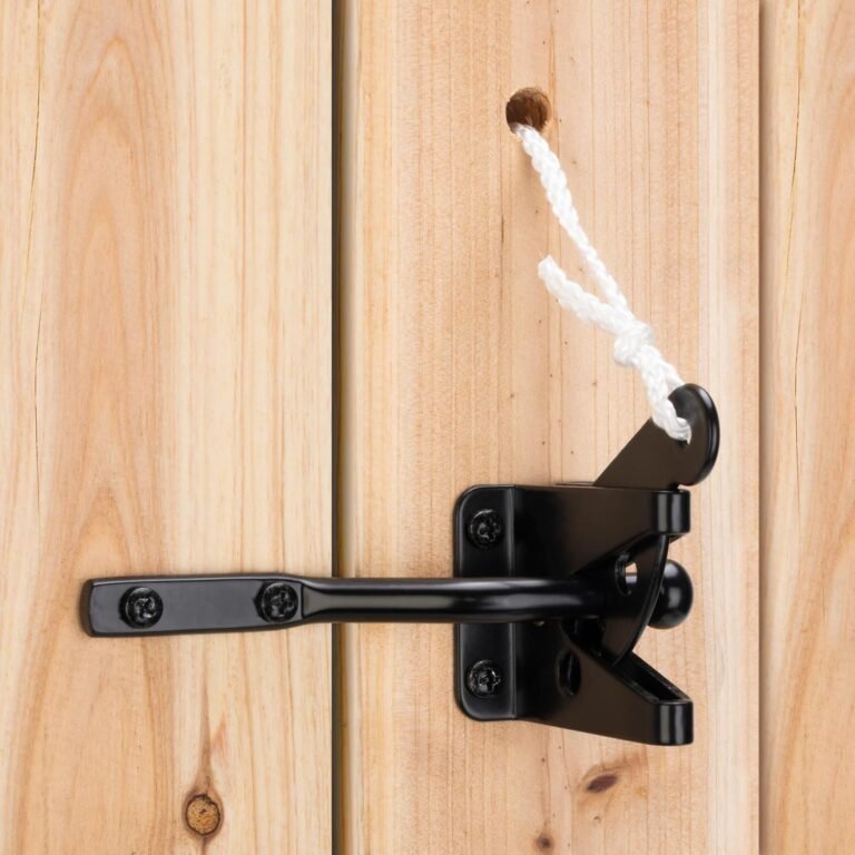 2 Pcs Self Locking Heavy Responsibility Gate Latch Computerized Gravity Lever for Wood Fence with Longer Fasteners, Door Latches with Pull String, Metal, Black