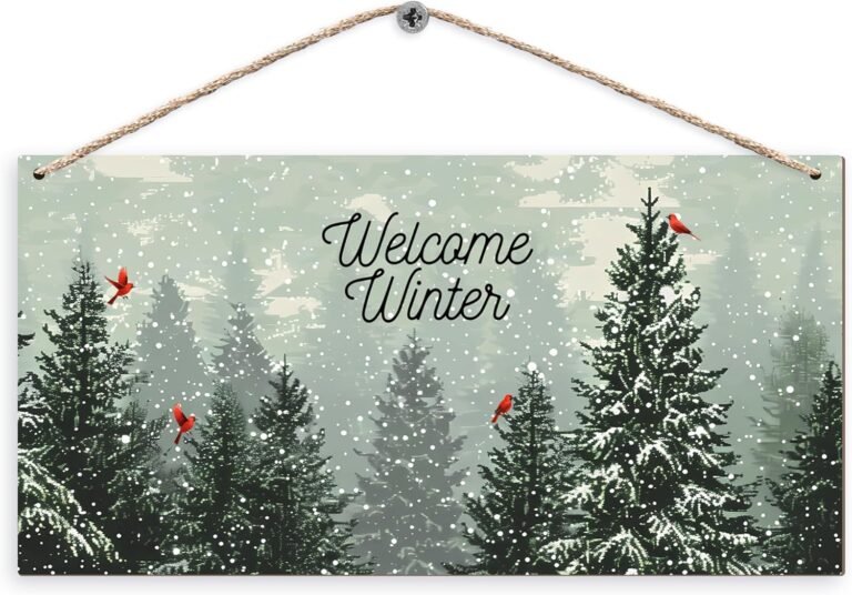DUXMNAMG Welcome Winter Hanging Picket Indicators 12×6, Pine Tree Decor, Winter Door Decorations, Winter Door Signal, Winter Snowflakes Christmas Bushes Birds House Room Workplace Hanging Wall Decor
