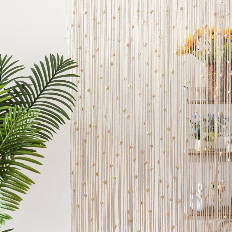 Boho Macrame Beaded Curtain Handmade Door Closet Curtain with Wood Beads for Window Doorway Open Closet Bed room Dwelling Room Privateness Decor, 79″ L x 36″ W, White