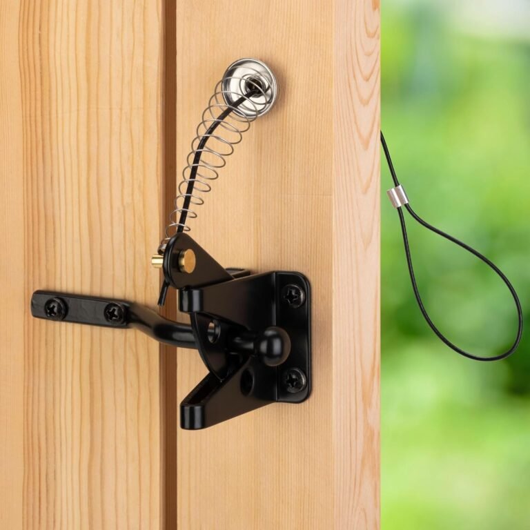 Self-Locking Gate Latch with Spring Cable Pull for Picket Fence Gate Heavy Responsibility, Submit Mount Automated Gravity Lever Gate Fence Door Latches for Picket Fence Safe Pool Backyard Shed, Black