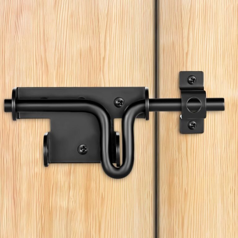 Slide Bolt Gate Latch for Wood Fence, Heavy Responsibility Sliding Bolt Door Locks Gate Latch with Padlock Gap, Black Door Latch Gate {Hardware} for Wooden Vinyl Fenc Barn Shed, 1 Pack