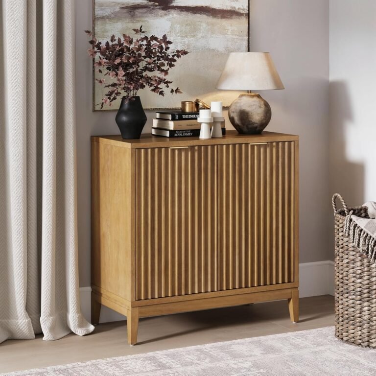 Nathan James Jasper Boho Wood Storage Cupboard with Doorways, Wooden Sideboard or Dwelling Room Storage Cupboard, Fashionable Accent Cupboard, Gentle Brown