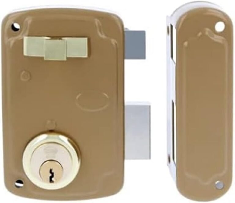 Amig – Proper Overlay Lock with Locking Lever, Tab and Deal with for Wood Doorways Mod. 75U | 76 x 120 mm | Spherical Safety Cylinder | Gold Metal