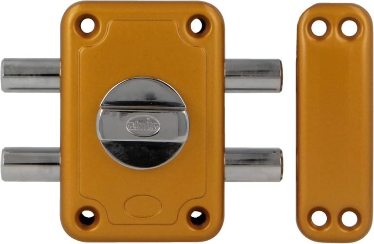 Amig – Overlap Pin with Inner Crutch for Wood Doorways Mod. 82P | 96 x 66 mm | Latch with 2 Locking Pins | Gold Metal