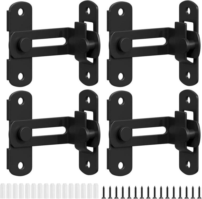 SMARTSTANDARD Barn Door Lock, 90 Diploma Barn Door Latch, Matte Black Metal Gate Latch {Hardware}, Barn Door locks and Latches for Bed room, Outside Picket Fence, Pocket Door, Cat Door (Black, 4PCS)