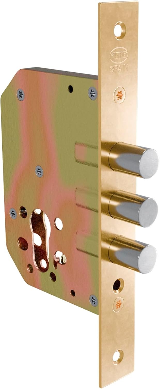 1. Amig – Recessed Auxiliary Lock for Wood Doorways | 20 mm Displacement and Inlet: 50 mm | With out Bolt | Metal | Brass Plated | incl. Screws